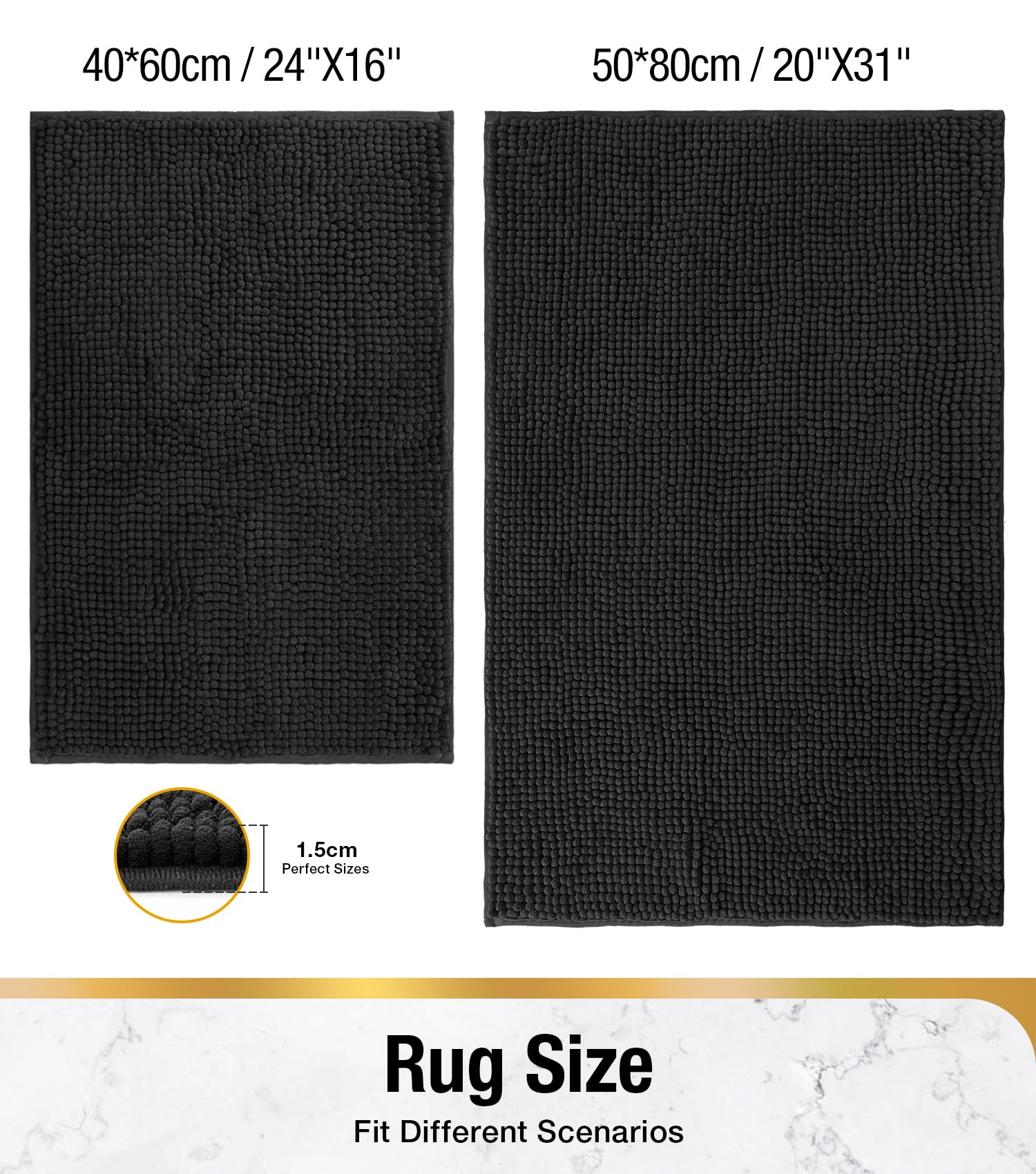HITSLAM Chenille Bath Mat Non Slip Anti Mould, 60x40cm Ultra Soft Bathroom Mat - Image 2