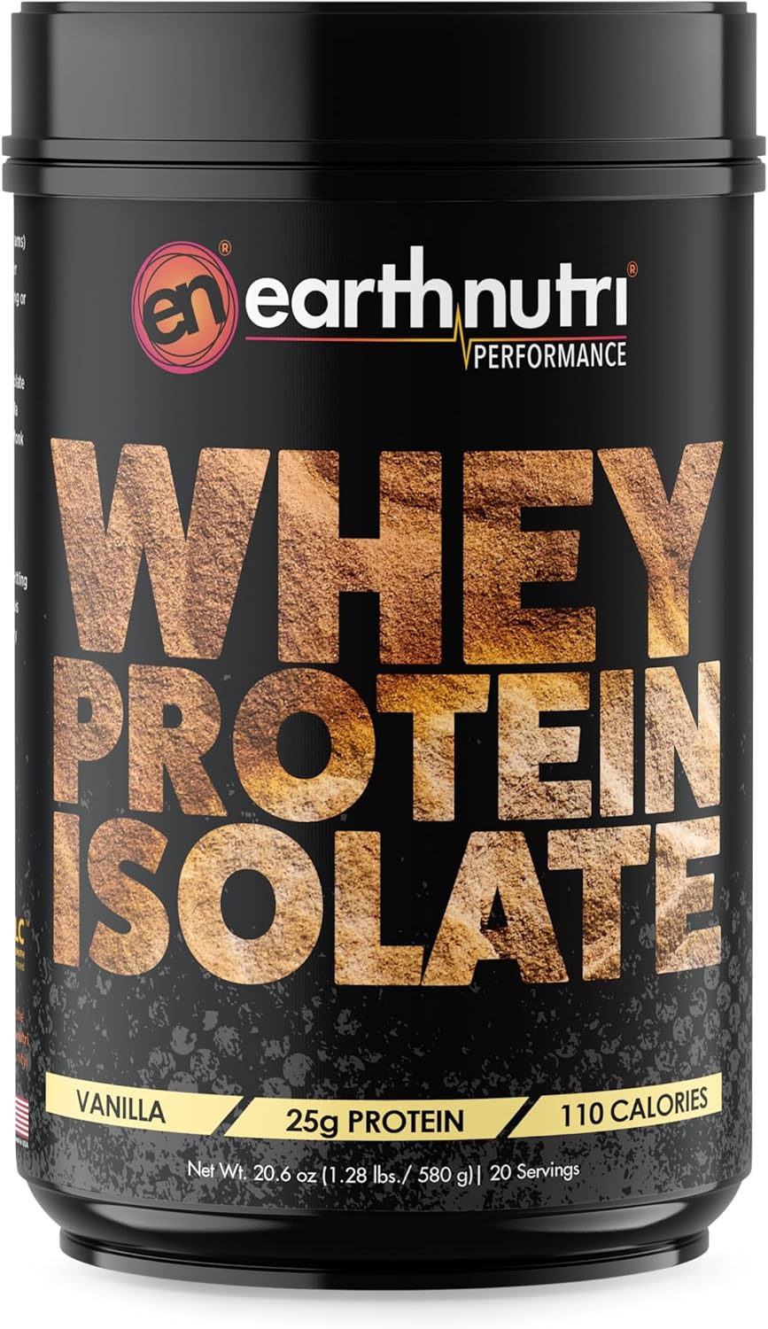 EarthNutri - Whey Isolate Protein Powder - Post Workout Recovery Powder for Muscle Recovery & Growth - 25g Protein - Easily Digestible - Non-GMO & Gluten-Free - Vanilla Flavor - 20 Servings(1.28 lbs)