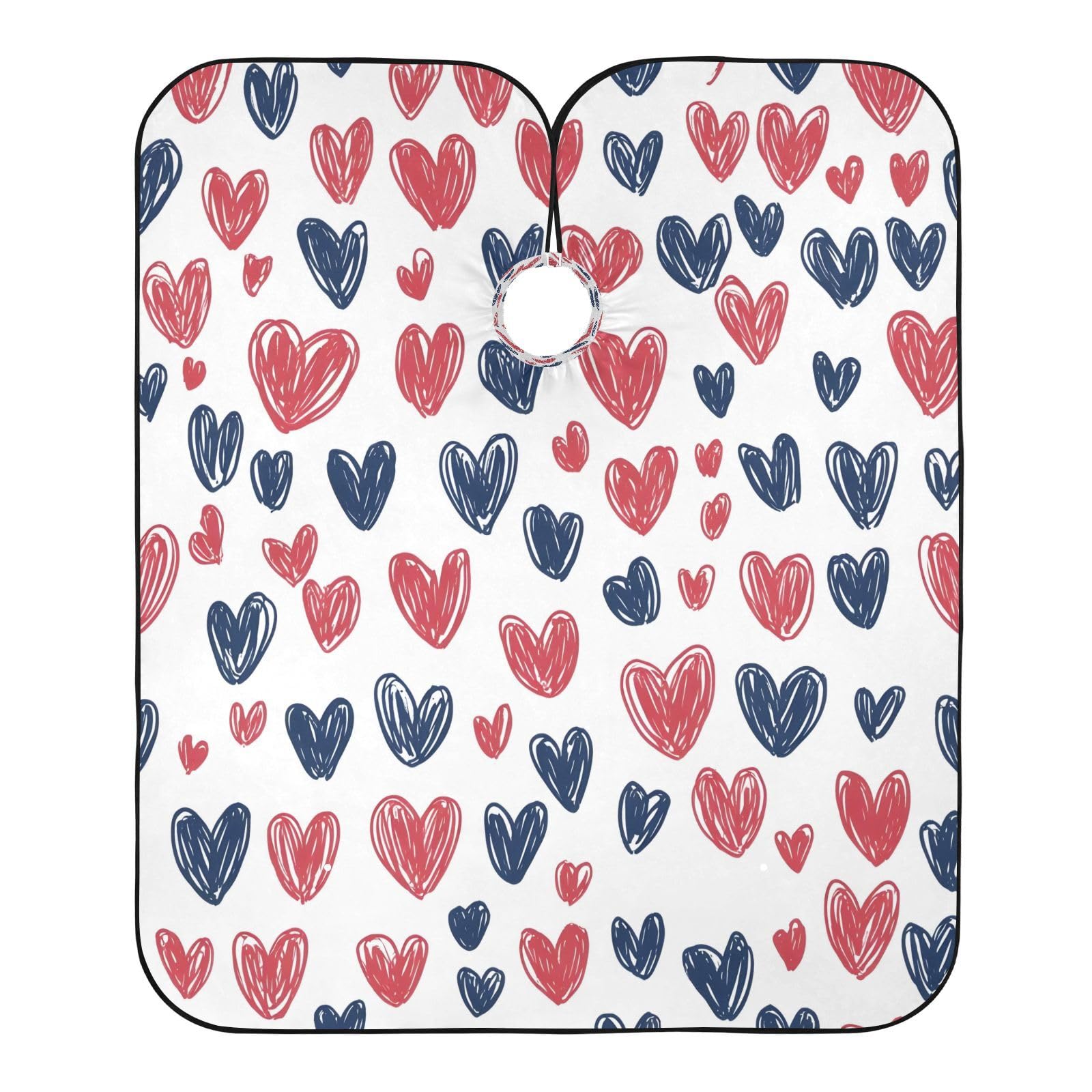 BOESI Doodle Colorful Heart Pattern Barber Shawl, Waterproof Haircut Shawl, Haircut Salon Apron, Shaving Bib, 55 x 65 inches