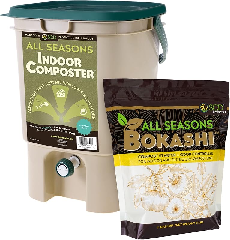All Seasons Indoor Composter single tan bokashi bucket with lid