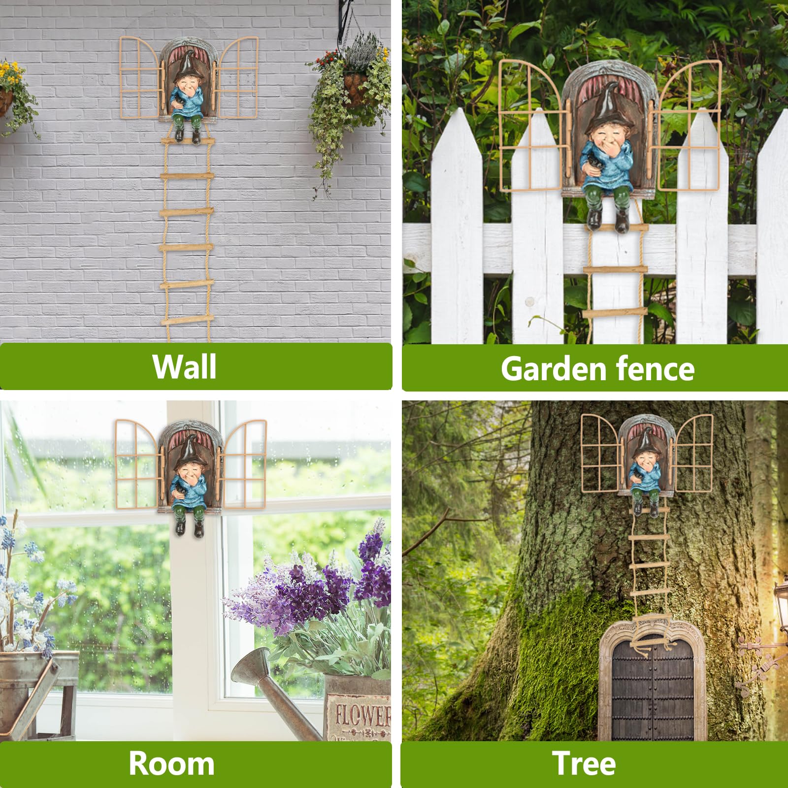 Decoración de gnomos de jardín al aire libre, decoración de caras de árbol para patio, elfo fuera de la puerta, árbol abrazador, escultura de jardín, escultura de jardín, adorno artístico caprichoso