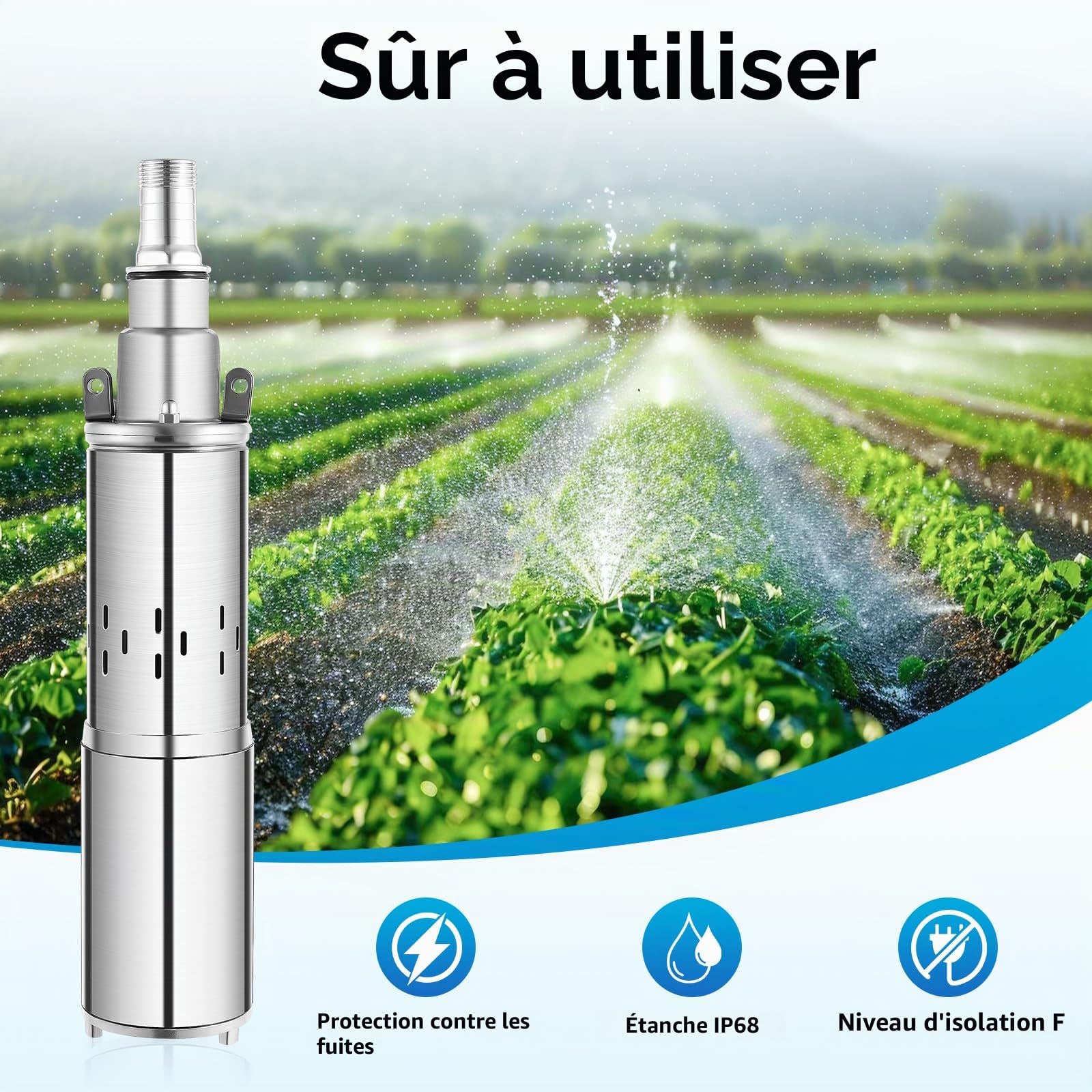 Pompe de puits profond, 12 V, 180 W, en acier inoxydable, submersible, sortie de 25 mm à 20 m, 1,2 m³/h, idéale pour l'irrigation ou l'approvisionnement en eau
