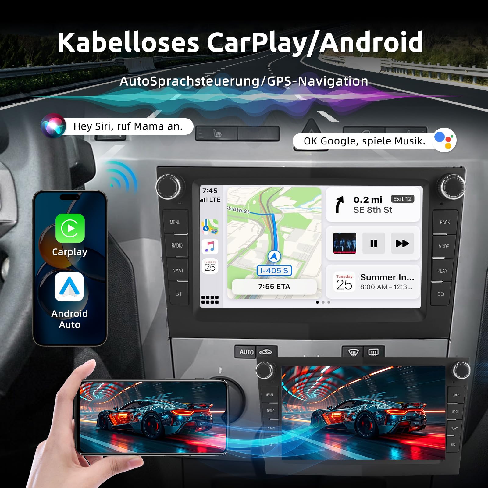 ESSGOO True 4+64G Drahtloses Autoradio und Android Auto CarPlay Für Vauxhall Opel Corsa C/D Zafira B Astra G/H Meriva Signum Combo mit 7 Zoll Touchscreen Bluetooth FM RDS AM GPS WiFi - 2