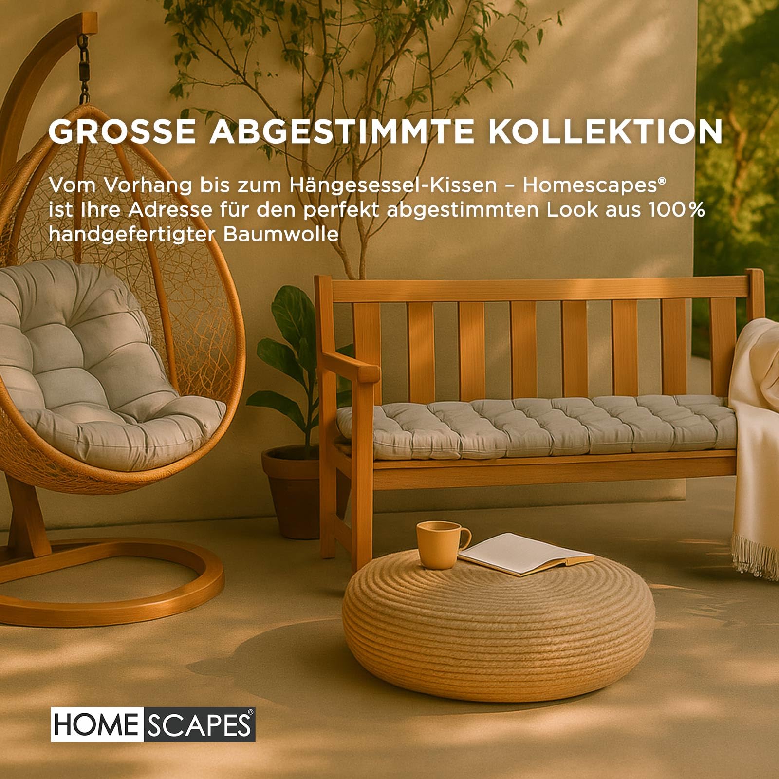 Homescapes Bankauflage 2-Sitzer grau – Sitzkissen Bank Outdoor/Indoor, Oeko-TEX-Zertifiziert, Sitzauflage waschbar für Gartenbank & Sitzbank, 108x42 cm