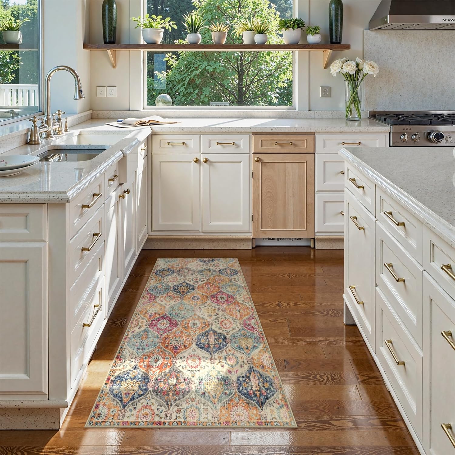 Lahome Kitchen Rugs Non Slip Washable Rugs for Entryway, 2x4 Rug Non-Slip Moroccan Trellis Ultra-Thin Indoor Door Mat Small Carpet for Bathroom Bedroom Entry, Cream/Multi - Image 5