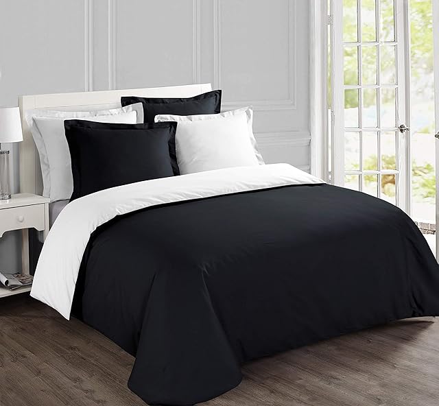 Vision - Bicolor Reversible Komplet pościeli czarny/biały - komplet pościeli 200x200 cm z 2 poszewkami na poduszki do łóżka dwuosobowego - 100% bawełna