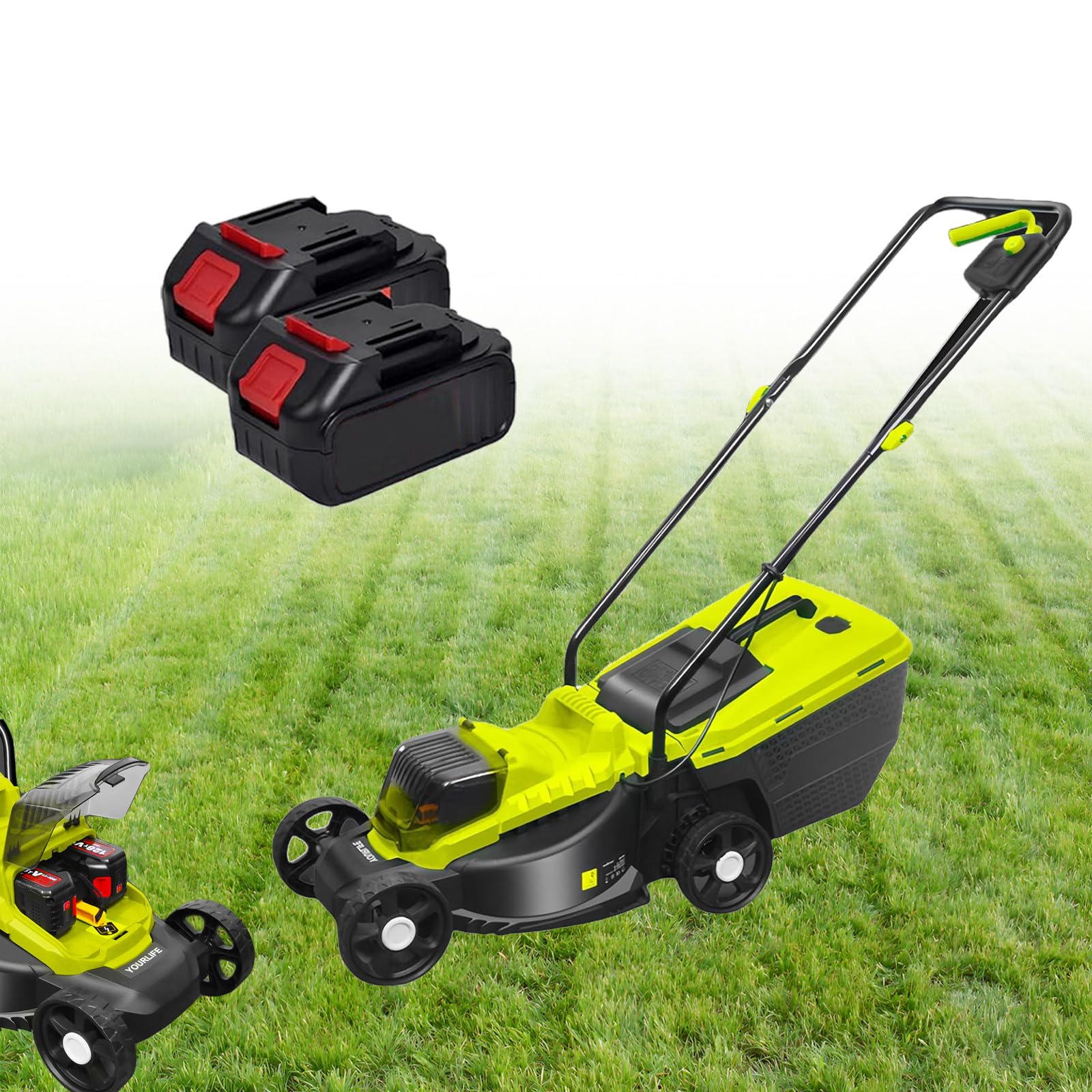 Cortacésped a Batería,Cortacésped de Empuje Ultraligero,Cortacésped Eléctrico Autopropulsado,Autonomía de 45 Minutos,Bolsa Recolectora de 40l,Ajuste de Altura de Corte 3 Posiciones,2 batteries