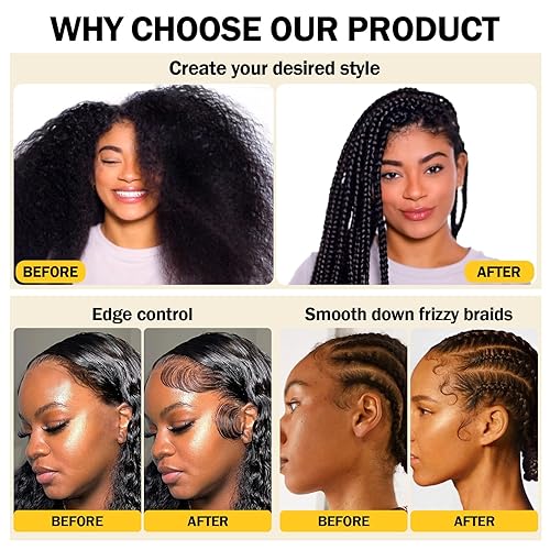 Miniatura 5 de Control de bordes para mujeres negras con aceite de ricino y biotina Cera de control de bordes de gel para cabello rizado trenzado fuerte Cera de