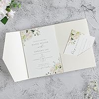 FEIYI 20 Pack Ivory Tri-Fold Laser Cut Wedding Invitation Pockets for 5x7 Cards - Bridal Shower, Engagement, Quinceanera Invites
