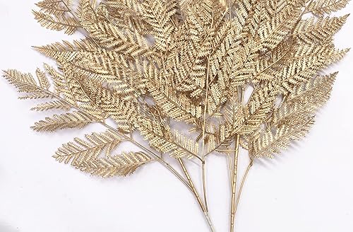 Vista 8 de CATTREE Helechos dorados - Plantas artificiales grandes y altas de 30 pulgadas, paquete de 2 decoraciones de Navidad, hojas de Boston doradas Hojas