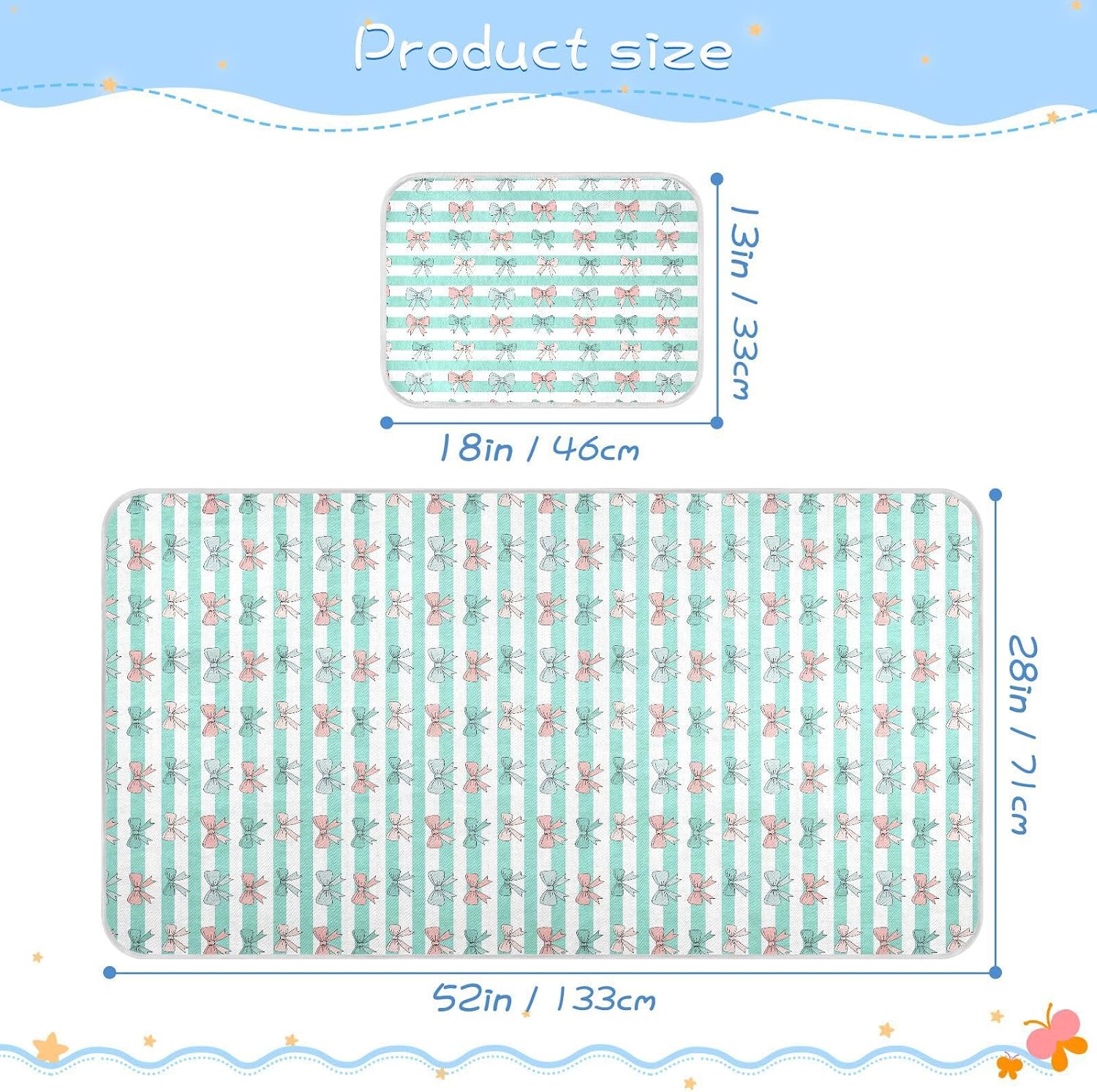 Baby Cooling Mat Bows Striped Ice Silk Breathable Mesh Summer Crib Mattress Pad with Pillowcase, Soft Cooling Sleeping Surface for Infant & Toddler, 52"x28"