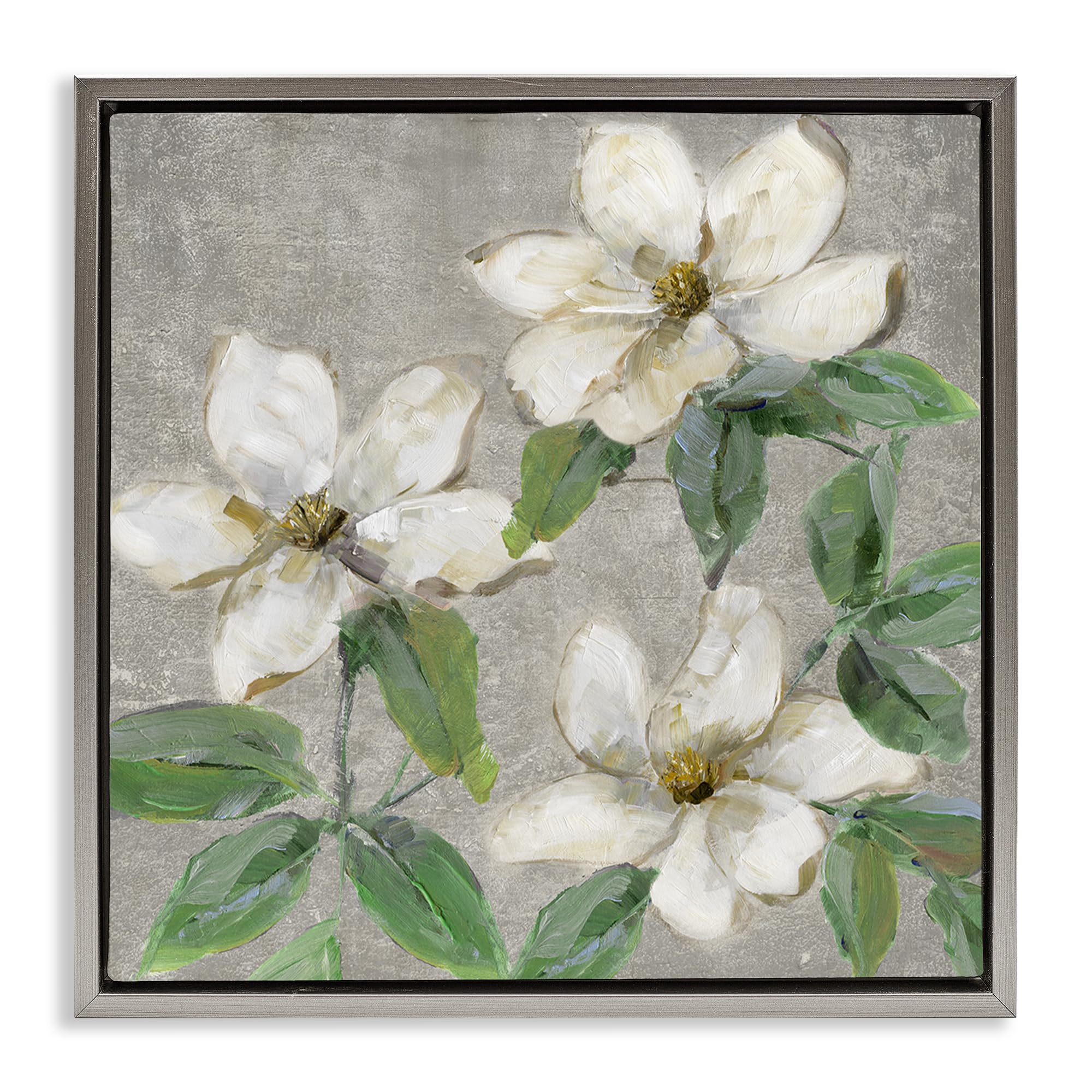 Stupell Industries Luster Gray (Matte) Ivory Magnolia Trio Floral Wall, 17 X 17 Inch Canvas In Floater Frame