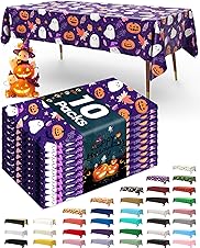 [50% off] Pureegg Plastic Table Cloth Disposable 10 Pack, 54 x 108 Inch Table Cloths, Vampire Party Decorations, Halloween Tablecloths, Rectangle, Plastic Cover, Leakproof & Sturdy, Halloween Purple