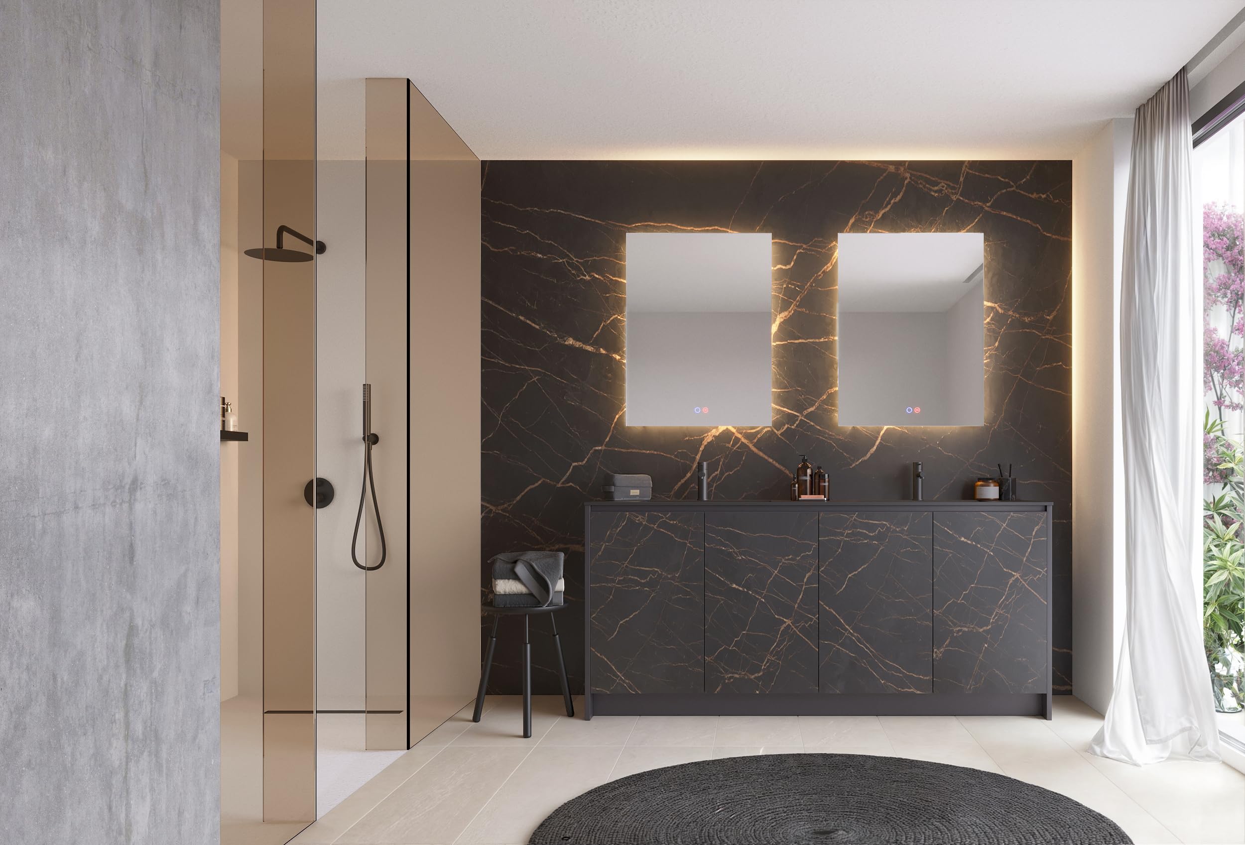 Mice - Espejo con luz led de Pared para Baño, Dormitorio, Vestdor - Espejo retroiluminado, luz fría, con Doble Sensor, antivaho y on/Off - Espejo de Maquillaje con luz - Medida 90X80 cm