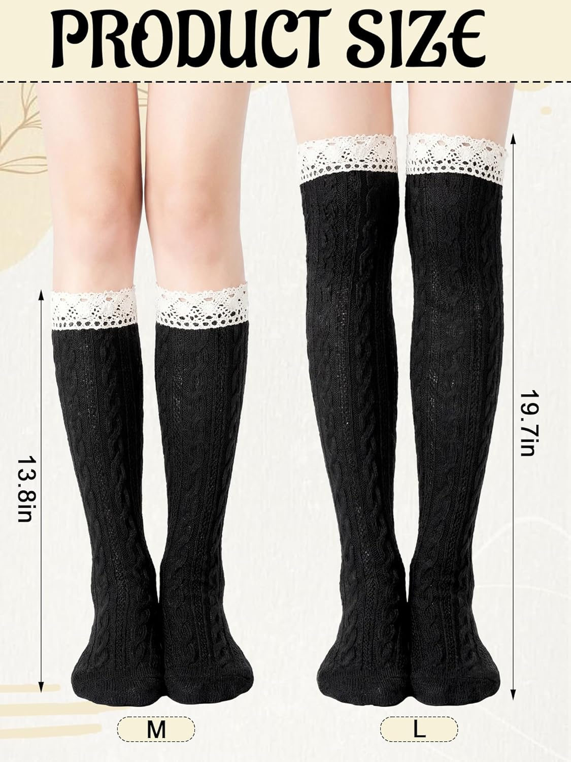 Women Cotton Knit Boot Socks Lace Trim Knee High Stockings Slouch Stacked Scrunch Socks - Image 4