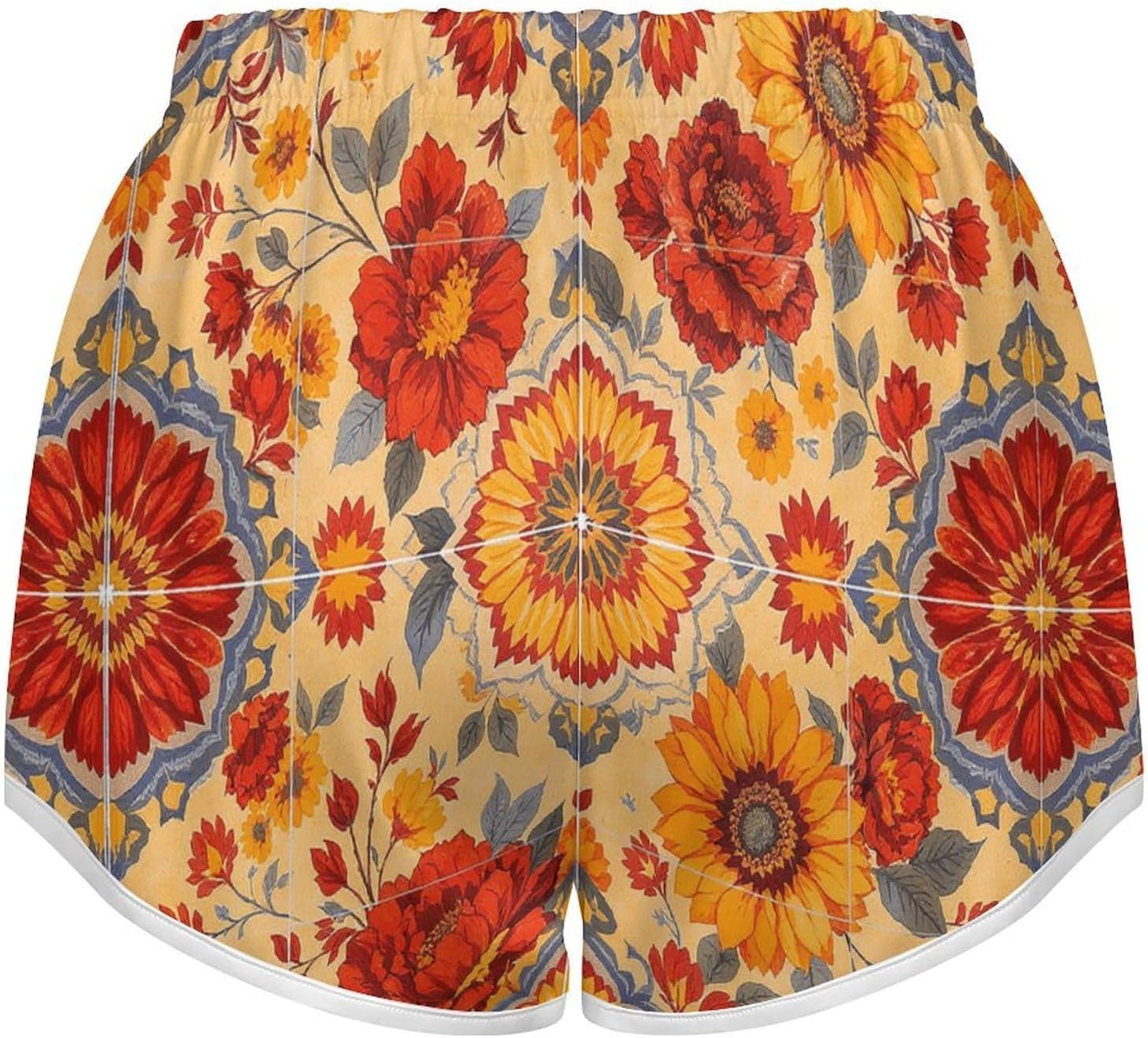 Sunflower Bloom Novelty Floral Tropical Print Shorts Ladies Lightweight Loose Holiday Beach Shorts