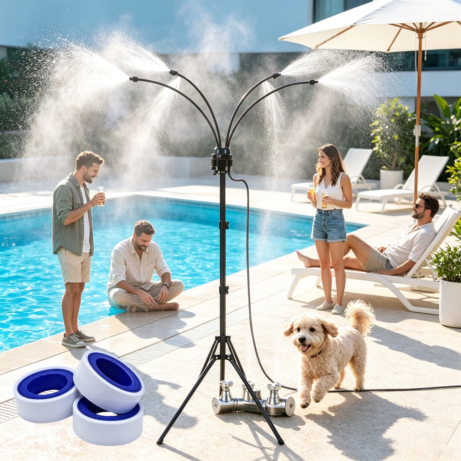 Adjustable Outdoor Misting Cooling System with Stand, Portable Standing Water Mister & Cooling Mist Maker, Automatic Garden Cooling Mist Sprayer for Outside Patio Backyard Lawn Pool (2PC)
