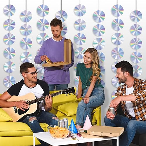 Miniatura 5 de Pancartas de CD disco retro de los años 90, recortes de papel, colgantes en remolino, techo Y2K principios de los años 2000, decoraciones de fiesta