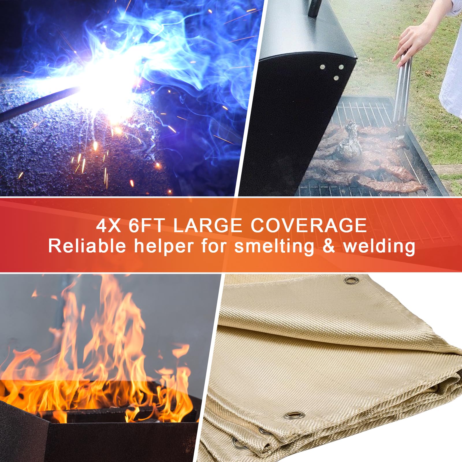 Manta de soldadura de fibra de vidrio de 1,2 x 1,8 m, ignífuga, 550.0 °C con ojales, manta de aislamiento gruesa para soldadura, soldadura, suministros de fontanería