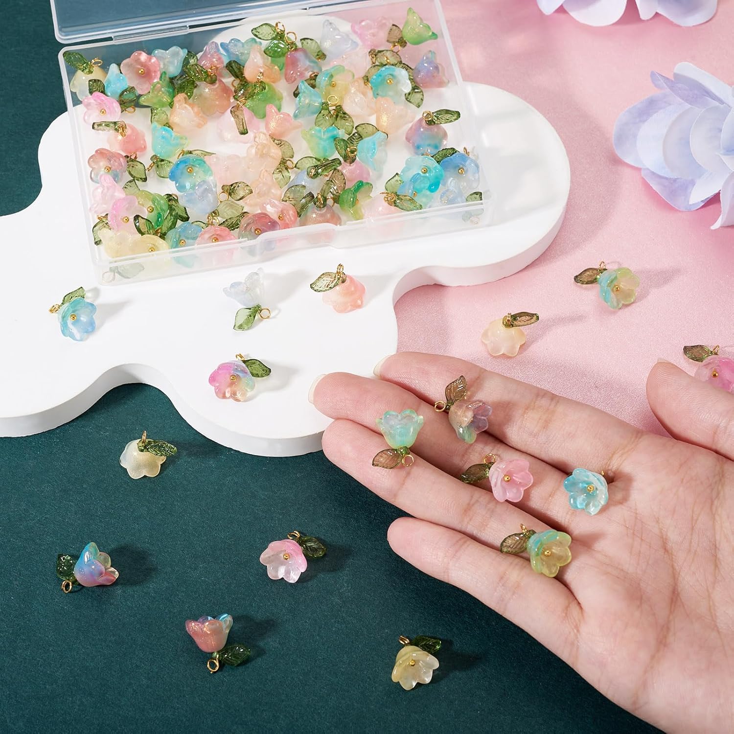 Craftdady Transparent Flower Charms Acrylic Glass Lotus Tulip Floral Pendants Mini Colorful Flower Charm for Craft Keychain Necklace Jewelry Making - Image 5