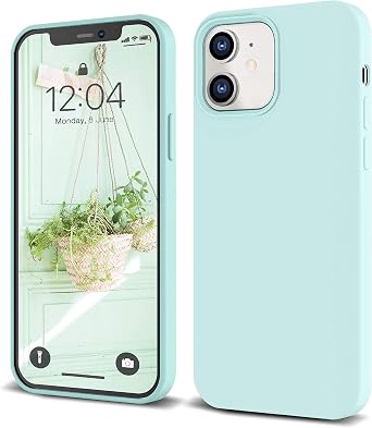 IceSword iPhone 12 Mini Case Mint Green, Thin Liquid Silicone Case, Matte Pure Mint Green, Soft Silk Microfiber Cloth, Gel Rubber Full Body, Protective Shockproof, 5.4" 12 Mini - Mint Green