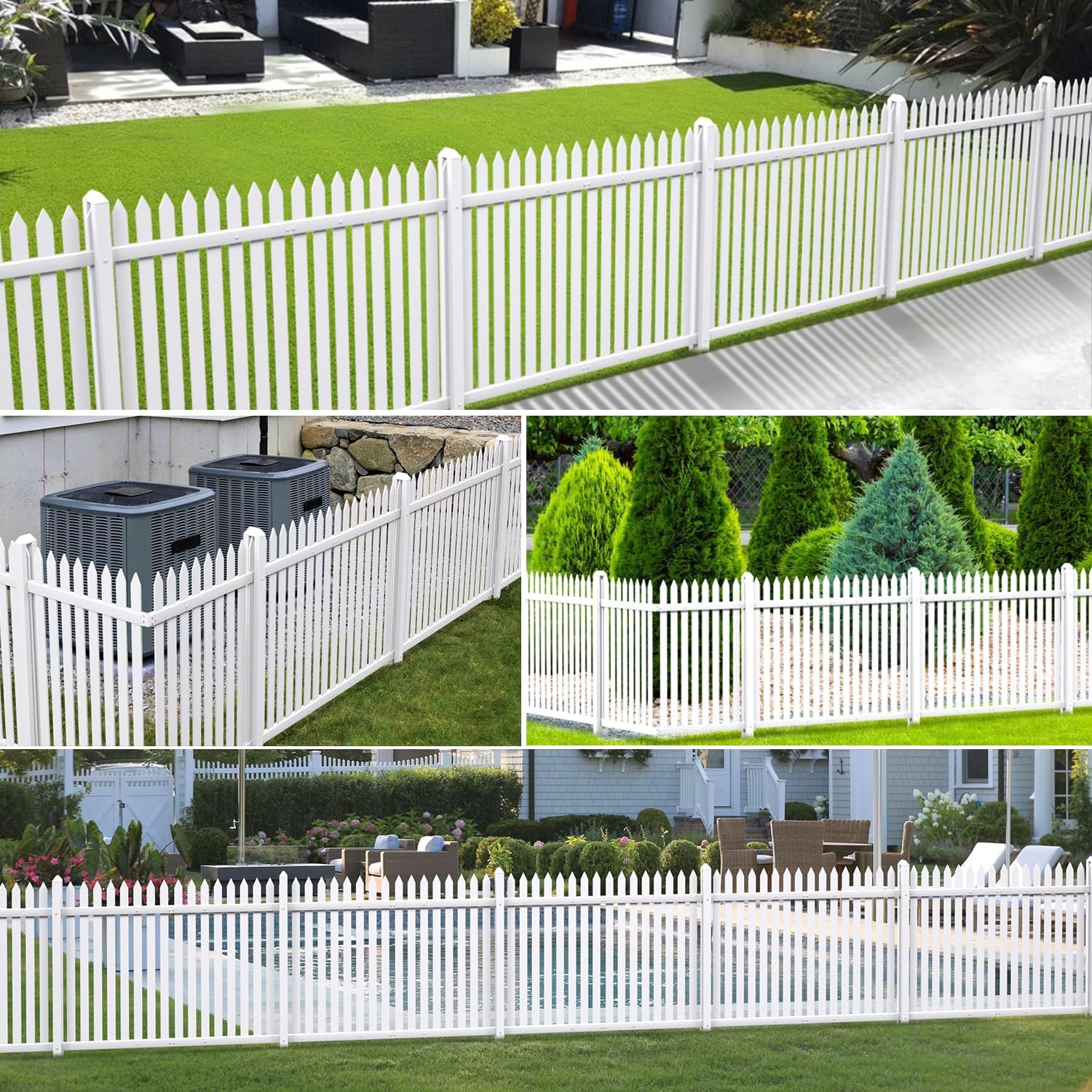 Bynbbur 2 Panels White Picket Fence 42" W x 36" H Garden Picket Fence Panel for Soft Ground Outdoor Decorative PVC Fence for Patio Yard Pool Dog Fencing (20 Pickets, Straight)