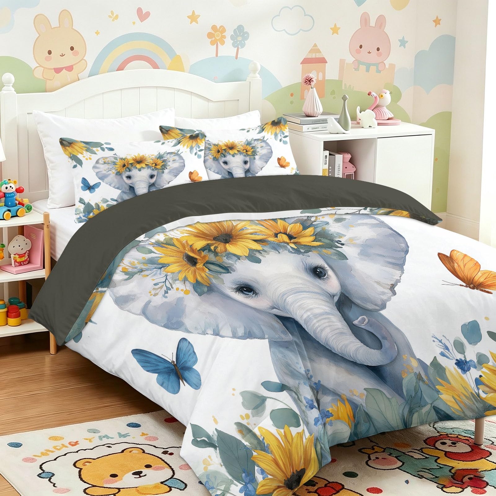 Housse de couette imprimé éléphant gris 200x200 cm pour s'endormir dans un monde de douceur poétique