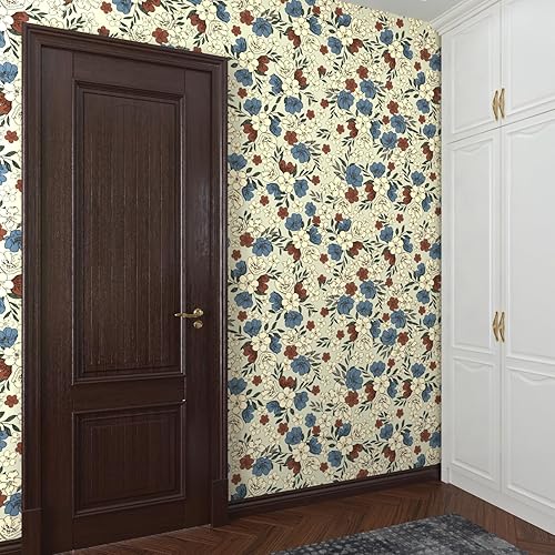 Miniatura 9 de Papel tapiz floral vintage para despegar y pegar de 17.5 x 393 pulgadas, papel de contacto floral de hojas de vinilo autoadhesivo, extraíble,