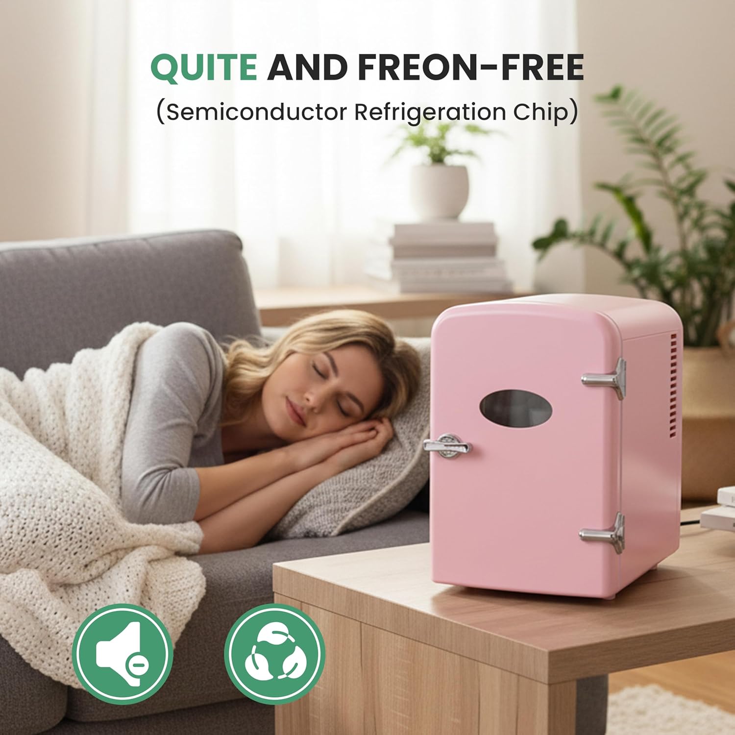 Simple Deluxe Mini Fridge with Viewing Window, 4L/6 Can Portable Cooler & Warmer, Freon-Free Small Refrigerator for Skincare, Drinks, Snacks & Cosmetics, Pink