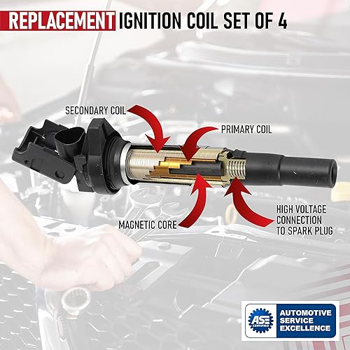 Vista 13 de Juego de 4 bobinas de encendido de repuesto, compatibles con Toyota, Lexus, Scion, 1.8L L4 Corolla, Matrix, Prius, V, Plug-In, Vibe, xD, CT200h