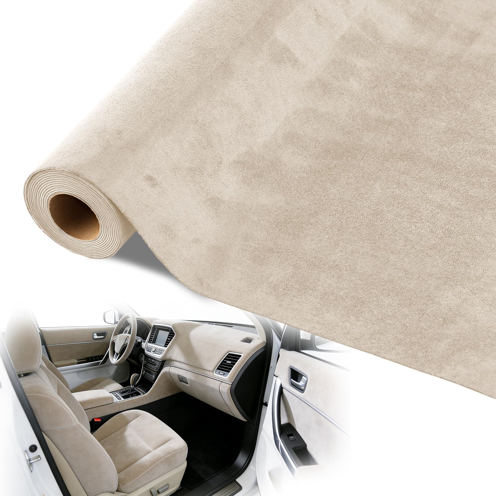 Tessuto Cielo Auto Adesiva 200x40 cm, Tessuto Autoadesivo in Microfibra Bianco, Pellicola Velluto Alta Densità, Elasticizzato Adesivo Pelle Scamosciata per Cruscotto Interni Auto Cassetto