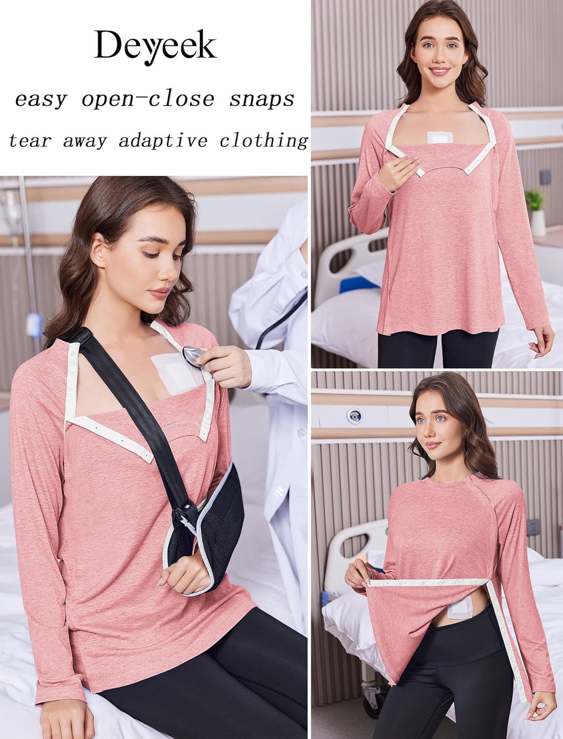 Deyeek Post Shoulder Surgery Shirts for Women Full Tear Away 2 Side Snaps After Rotator Cuff Chemo Port Adaptive Clothing - Image 4