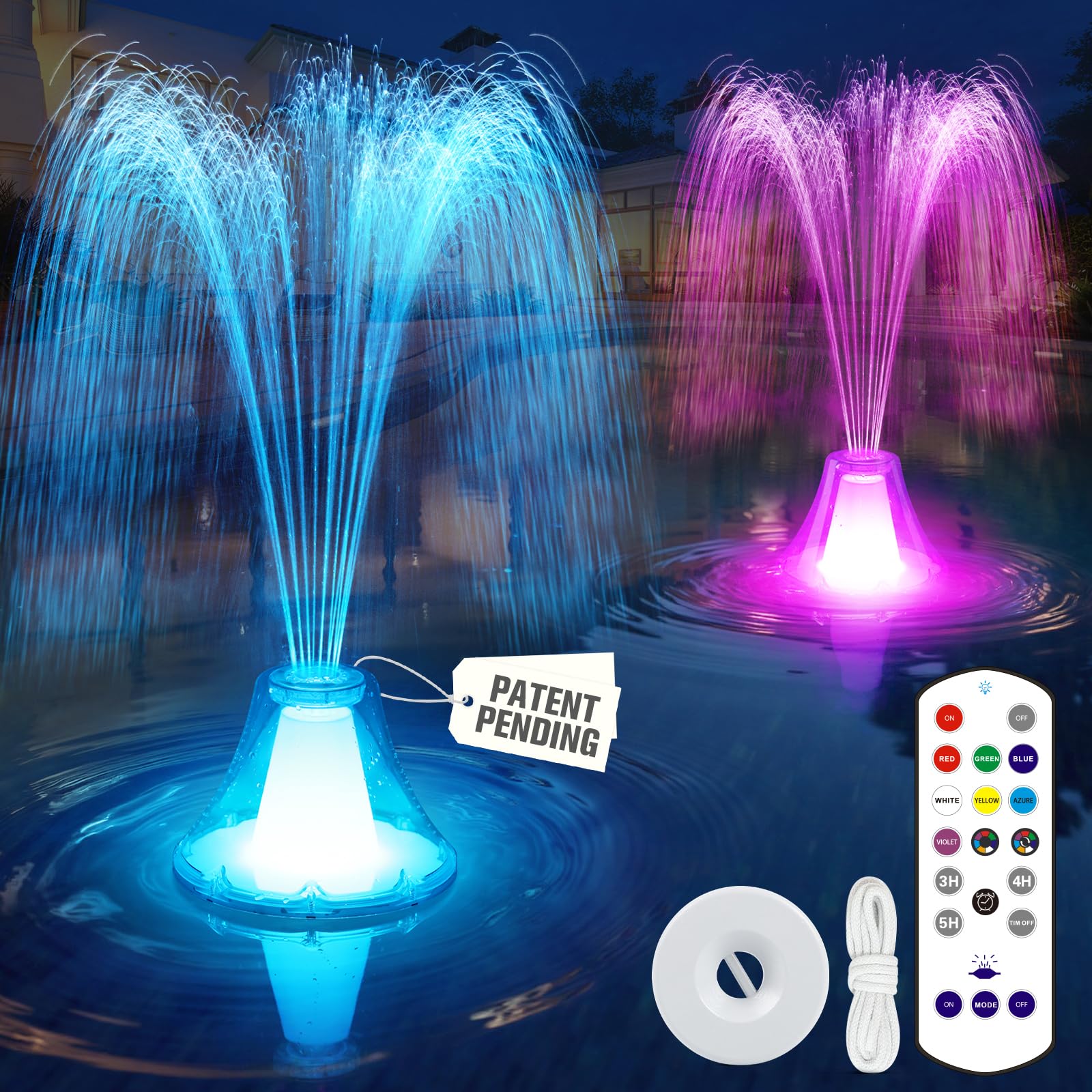 Photo 1 of 2026 Pool Fountain with Remote,Rechargeable Floating Pool Fountains with 10 Light Show,Pool Water Fountain Pump with Anchor,3 Spray Modes Swimming Pool Fountains for Inground Above Ground Pool-White