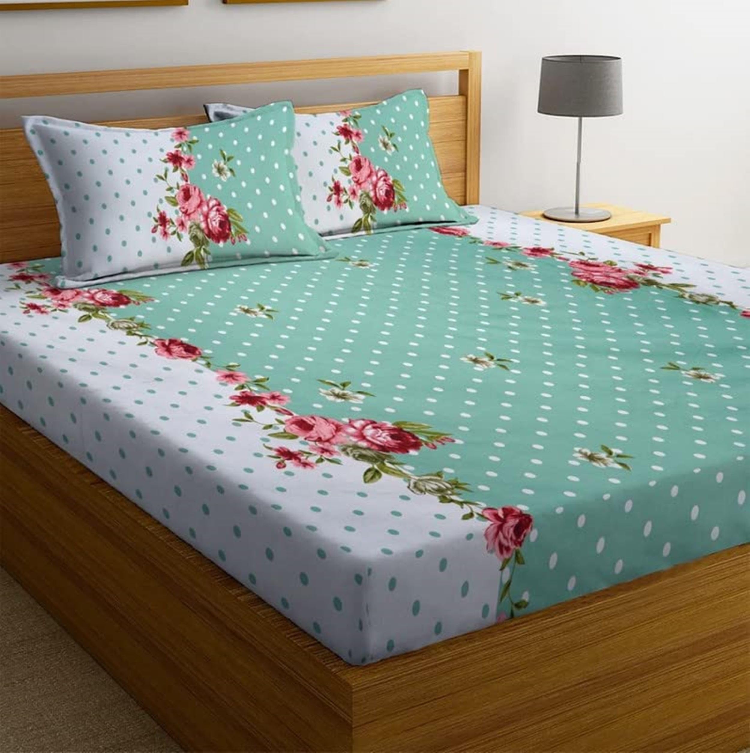 REALDREAM® Queen Size Bedsheet for Double Bed, Glace Cotton Flat Double Bedsheet with 2 Pillow Cover 90 x 90 Inches (Green-Flower) (B0D96CMHSQ) Amazon Price History, Amazon Price Tracker
