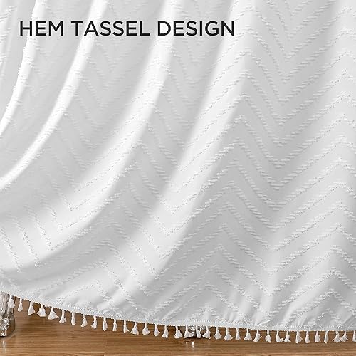 Miniatura 3 de Cortina de ducha bohemia blanca de tela tejida de 72 x 78 pulgadas, moderna cortina de ducha de baño con textura de estilo rústico copetudo,