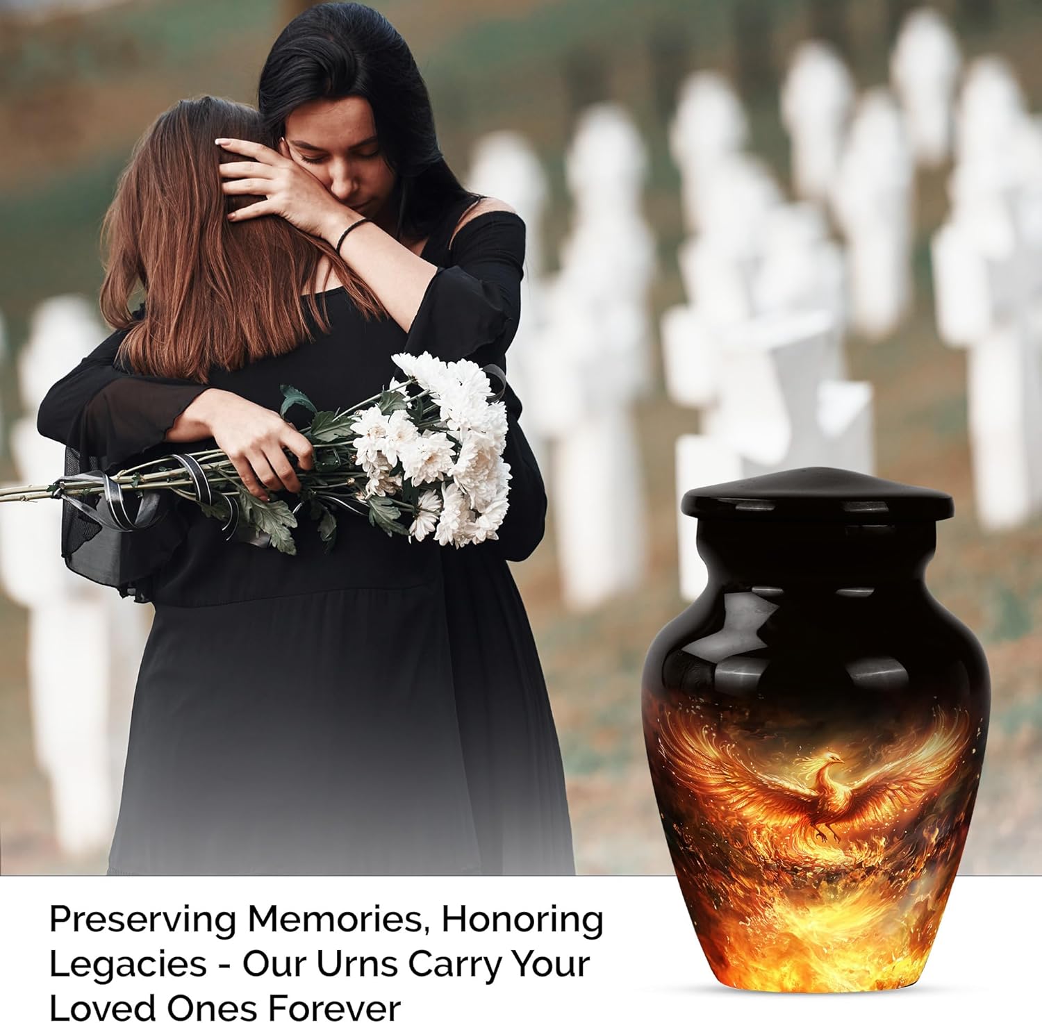 Phoenix Bird Urns, Decorative Urns, Memorial Urn, Cremation Urns for Adults Male & Female, Small Ashes Keepsake for Sister, Small Keepsake Urn for Mom & Dad Ashes, Pack of 1, Black, Orange