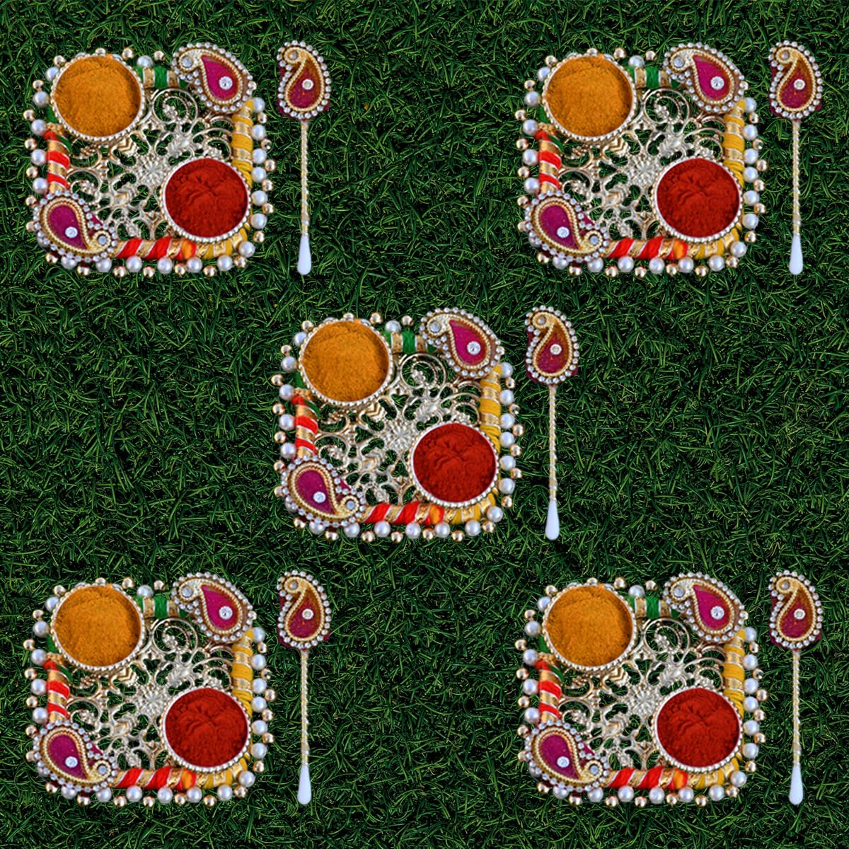 Saugat Traders Decorative Haldi Kumkum Holder for Return Gift Pasupu Kumkum Puja Gifts Items Varalakshmi Vratham Thamboolam Set for Pooja Return Gifts Set of 5-picture-31
