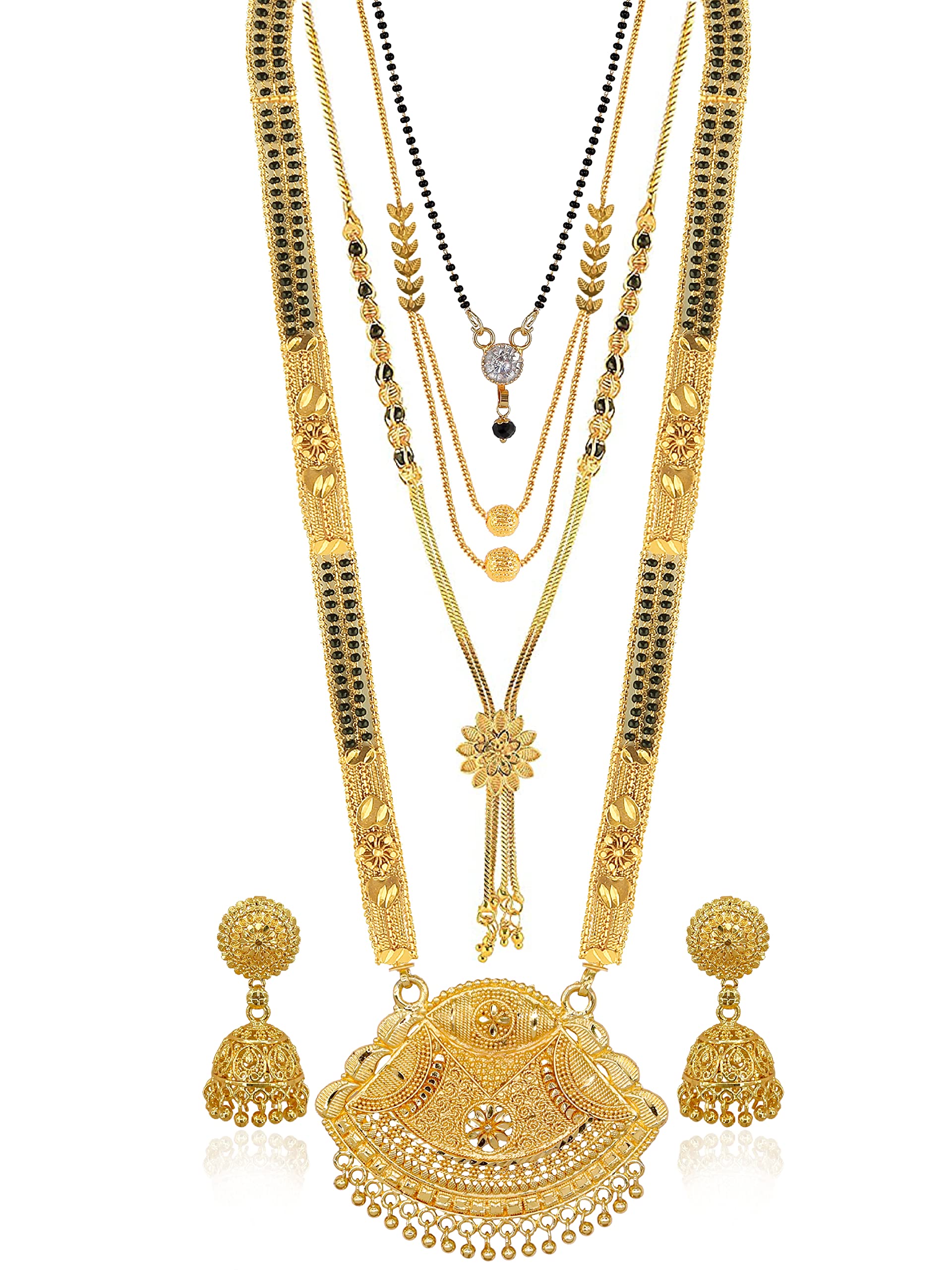 Brado Jewellery Traditional Combo of 4 Gold Plated 30 inch Long and 18 inch Short Mangalsutra/tanmaniya/nallapusalu With 1 Pair of Earrings for women and girls (B0BH29G847) Amazon Price History, Amazon Price Tracker