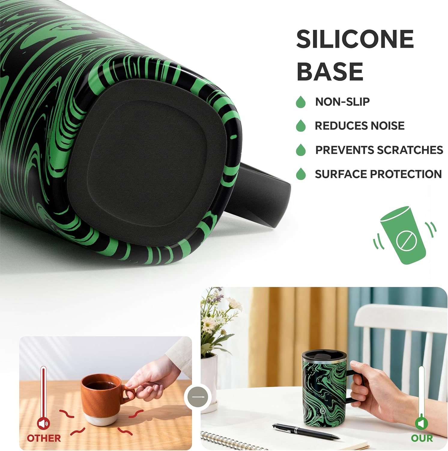 Ideus Vacuum Insulated Coffee Mug, 16oz Reusable Stainless Steel Thermal Double Walled cup with Handle and Slider Lid for Hot & Cold Beverages, BPA Free (Green Zebra) - Image 4