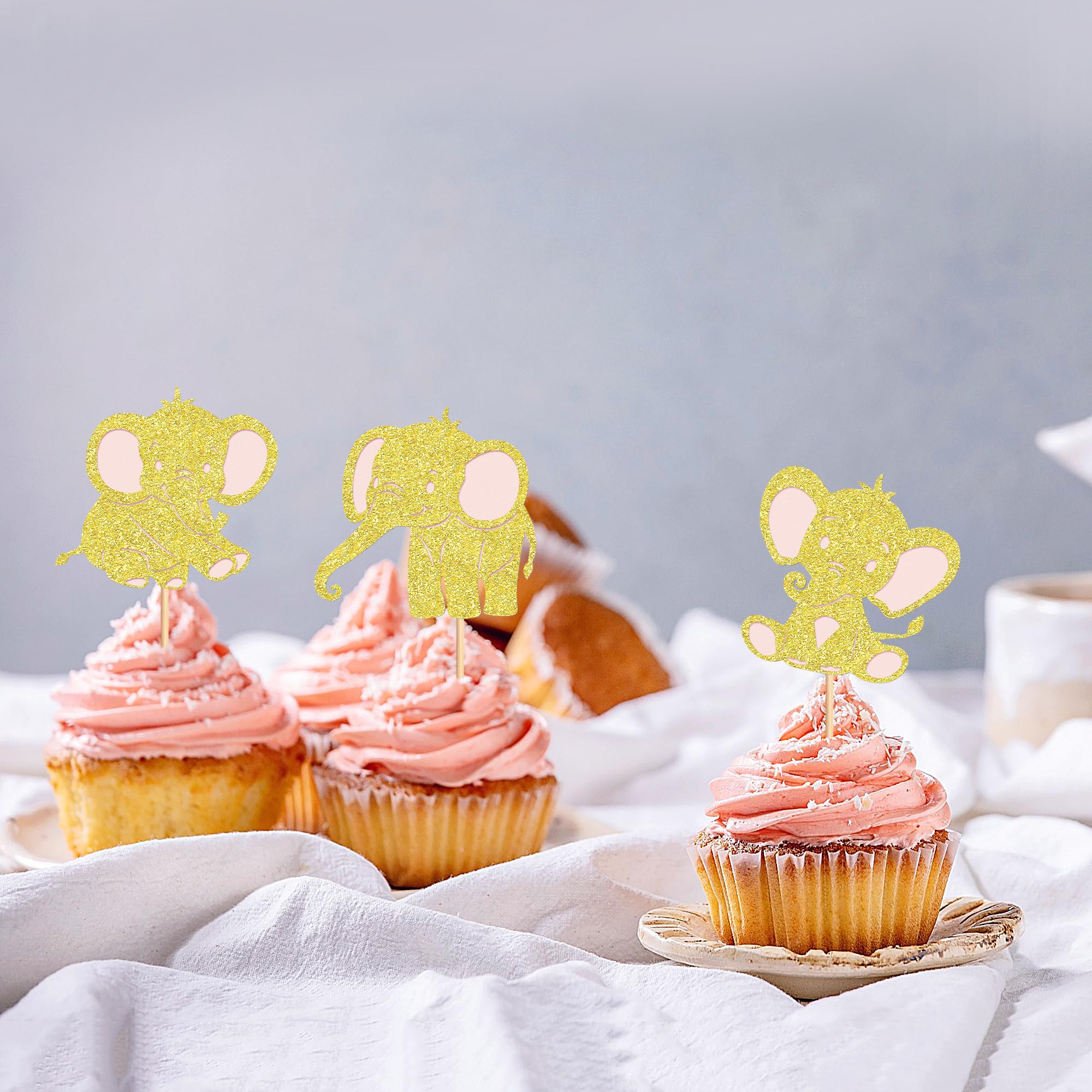 24 Pack Elephant Cupcake Toppers - Gender Reveal Baby Shower Decorations (Pink)