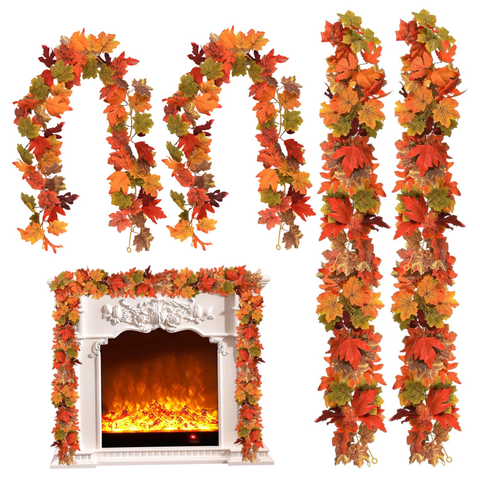 Hbbgdiy 4PCS 69″ Artificial Maple Leaf Garland, Realistic Hanging Fall Leaves Vine for Autumn, Thanksgiving & Halloween Decoration, Indoor Outdoor Wreath