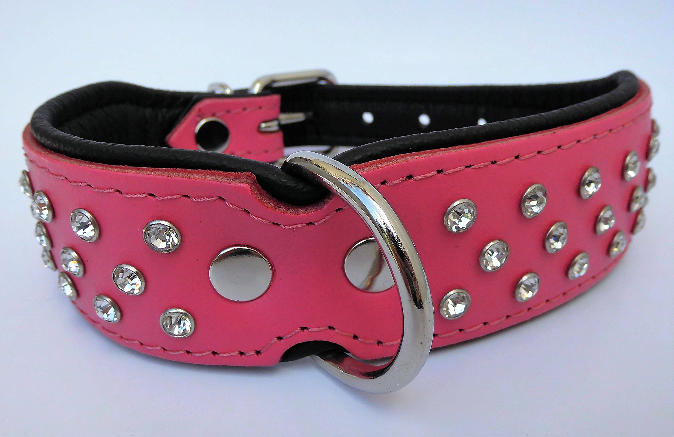 Exklusiv Hunde Halsband, Leder + Kristallen, Halsumfang 33-41cm, ROSA-Schwarz (PL.18-8-13-30)