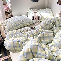 Vista 13 de EAVD Juego de funda de edredón vintage de algodón lavado suave con patrón de cuadros cuadriculados, funda de edredón geométrica de granja con 2