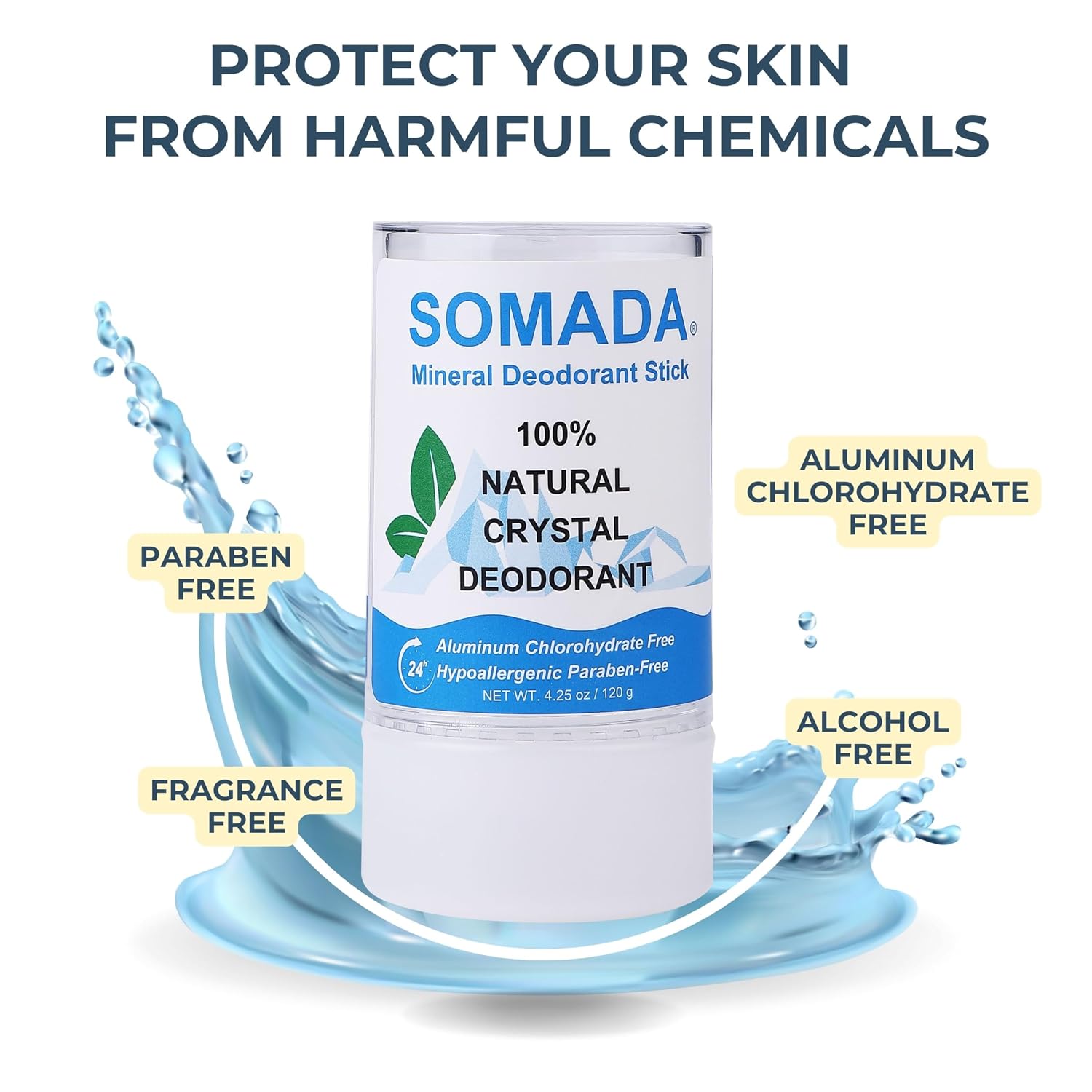SOMADA Natural Crystal Deodorant for Women & Men,Unscented Aluminum Free Deodorant, Alcohol & Paraben Free, Salt Stone Rock | Travel Size Stick | Body Odor Eliminator -2 PACK - 4.25oz