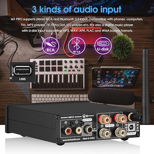 Miniatura 3 de Douk Audio Amplificador de potencia Bluetooth M1 PRO de 320 W, amplificador de audio de 2 canales, receptor inalámbrico, para altavoces estéreo