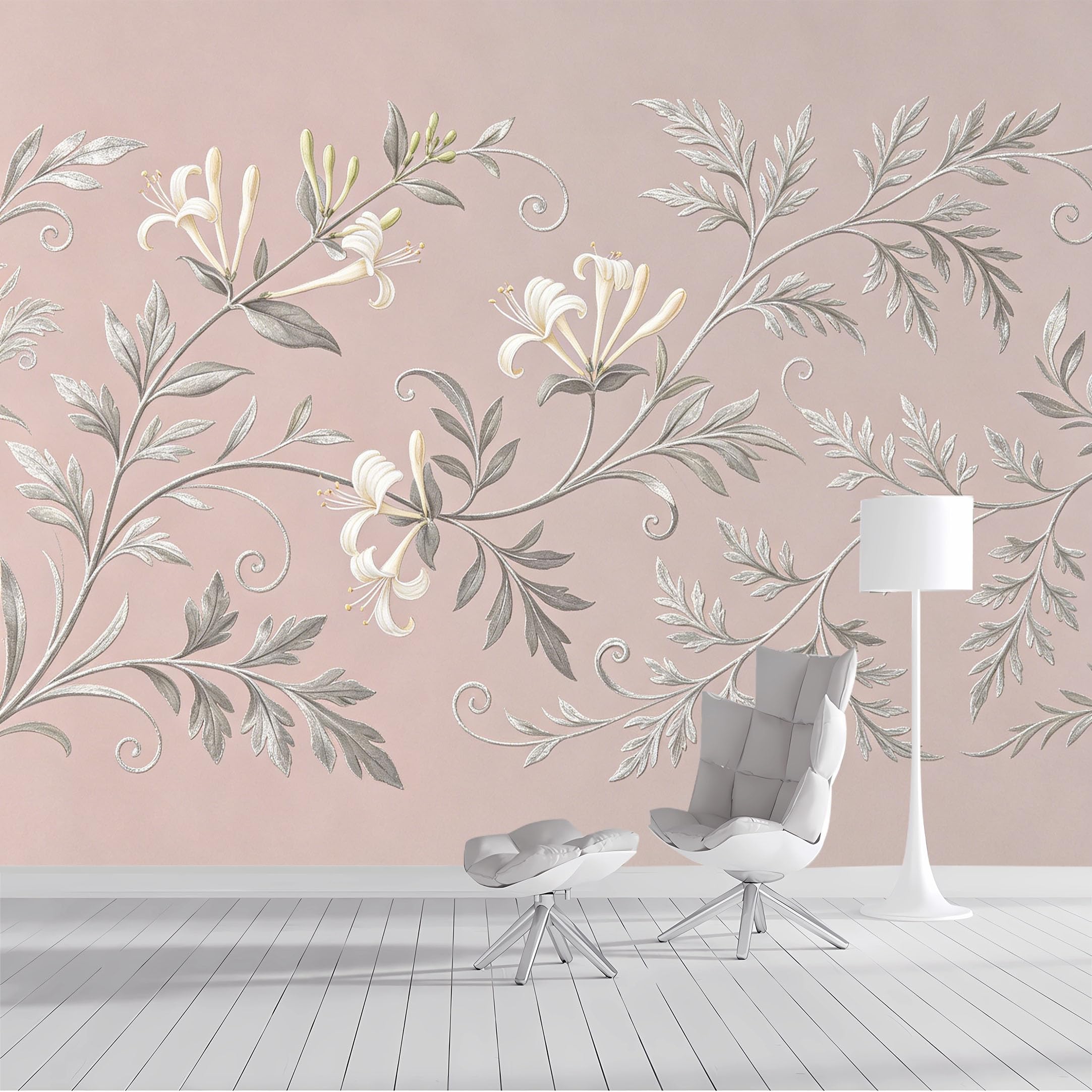 Custom Size Wall Mural Delicate Floral Botanical Watercolor Antique Art Nouveau SelfAdhesive Wall Fabric Removable Peel and Stick Wallpaper Wall Decor for Living Room Bedroom Bathroom