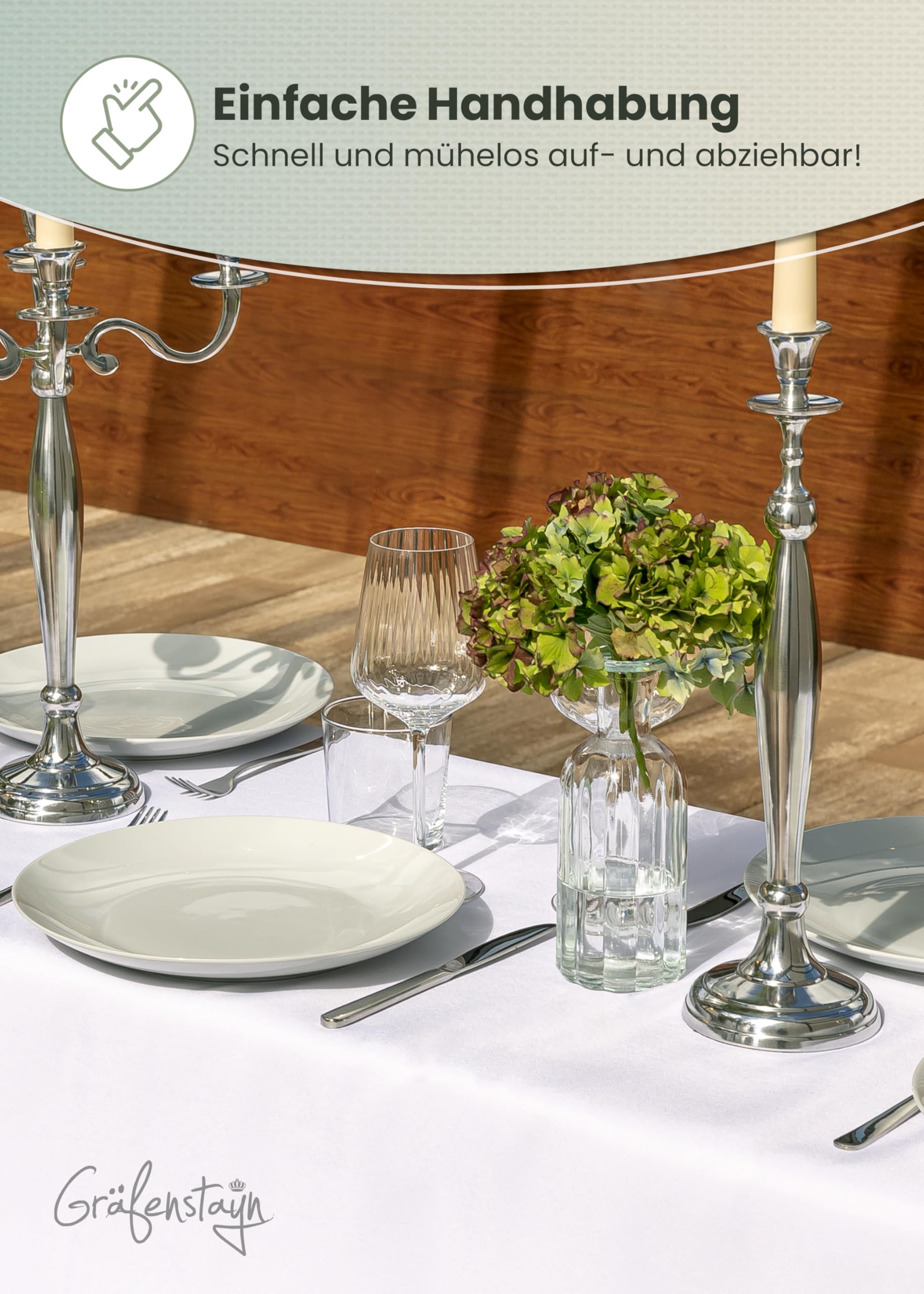 Gräfenstayn, modello: Valentin – Set di 3 teloni di copertura per panche o tavoli, larghezza: da 50 a 70 cm, Poliestere, bianco, 70 x 220 cm
