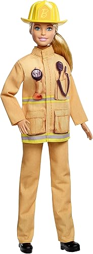 Barbie Muñeca de bombero, rubia, con uniforme de bombero y sombrero