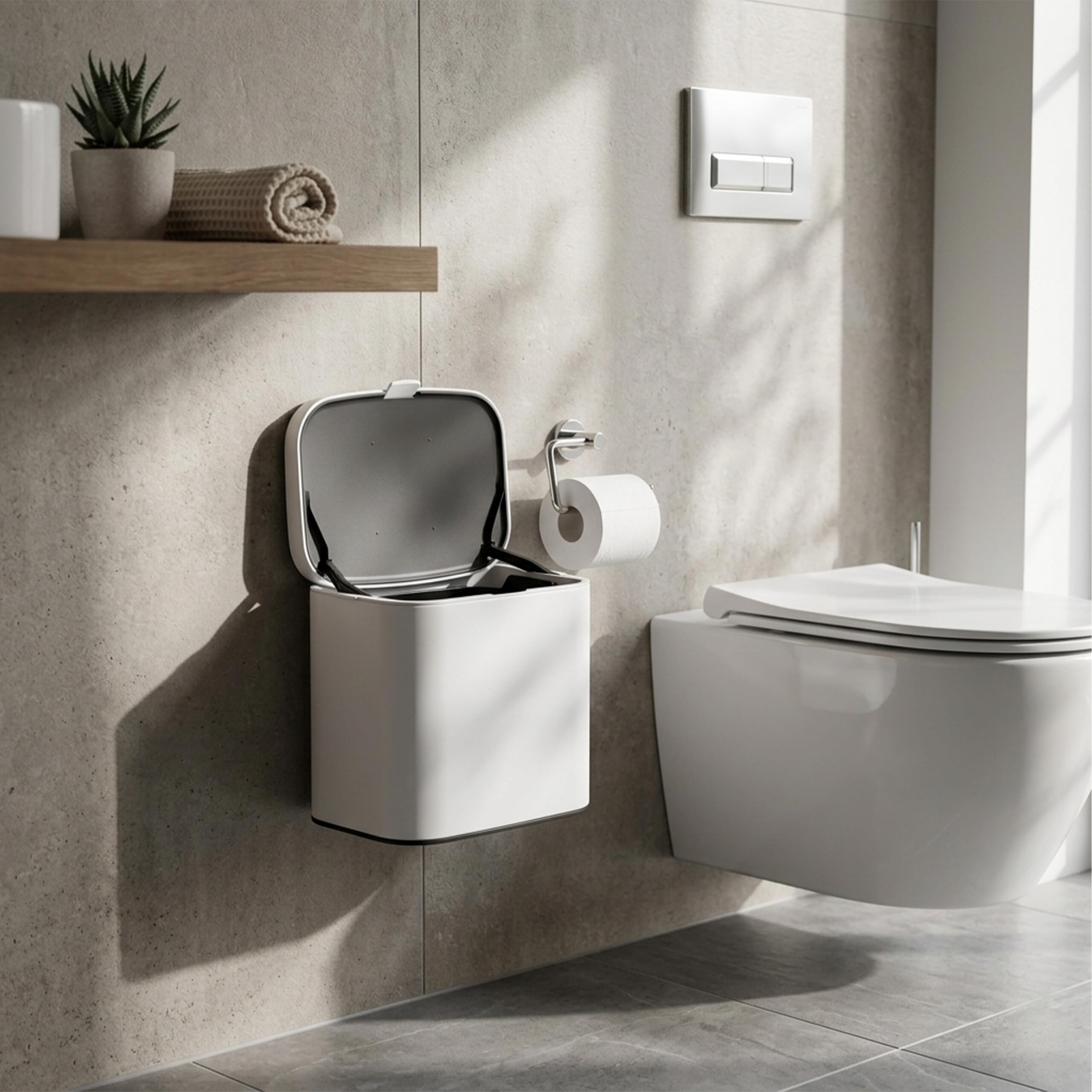 Relaxdays - Cestino da parete 4 l, da appendere o incollare, bianco | Con secchio interno, metallo, per cucina o bagno