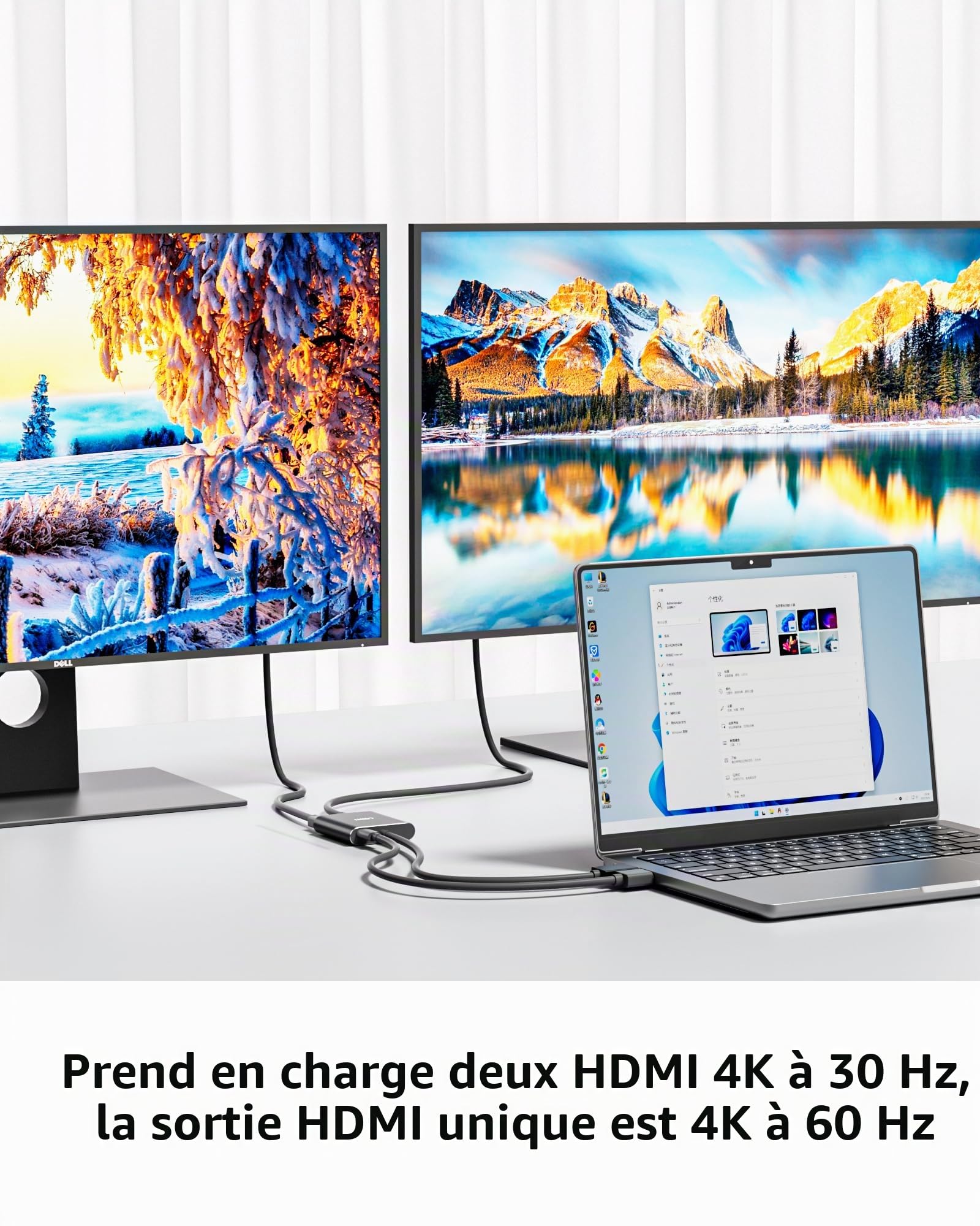 Répartiteur DisplayPort vers double HDMI, répartiteur multi-écrans 4K 60 Hz, double moniteur DP vers 2 moniteurs HDMI pour ordinateur portable, carte graphique, PC, compatible Windows, mode étendu MST